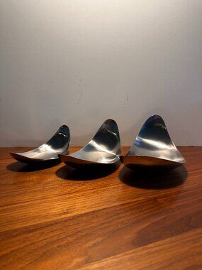 Georg Jensen Leaf Stainless Steel Serving Bowls Danish Modern Set of 3